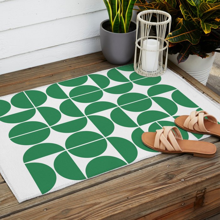 Mid Century Modern Geometric 04 Green Outdoor Rug Gallery Image 2