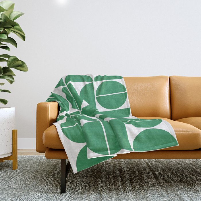 Mid Century Modern Geometric 04 Green Throw Blanket Gallery Image 1