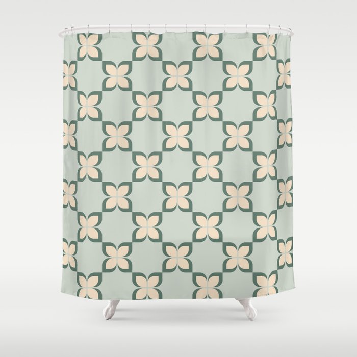 Flower check blue green Shower Curtain Gallery Image 1