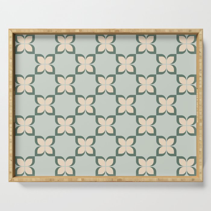 Flower check blue green Serving Tray Gallery Image 1