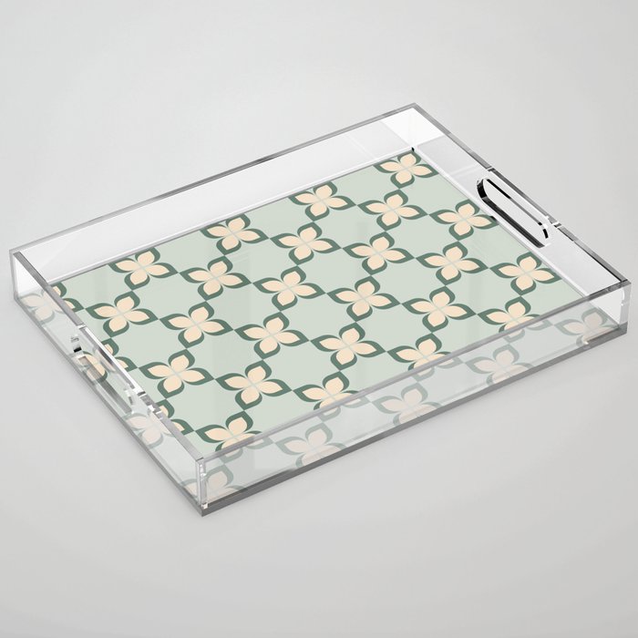 Flower check blue green Acrylic Tray Gallery Image 1