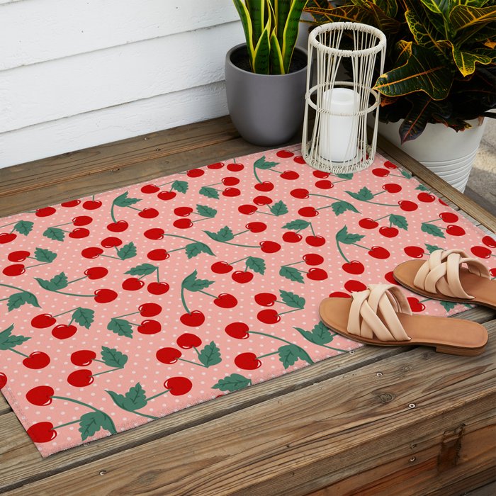 Cherry Kitsch on Pink Outdoor Rug Gallery Image 2