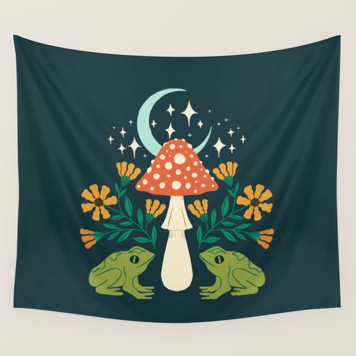 Moonlight Flower Frogs and Mushroom Wall Tapestry Gallery Image 4