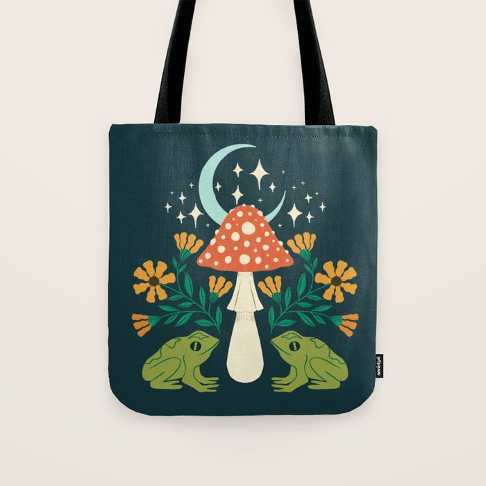 Moonlight Flower Frogs and Mushroom Tote Bag Gallery Image 1