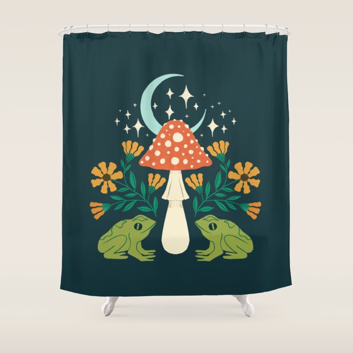 Moonlight Flower Frogs and Mushroom Shower Curtain Gallery Image 1
