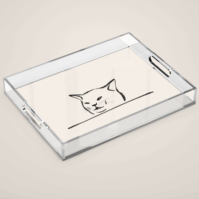 Confused cat meme drawing Acrylic Tray Gallery Image 1