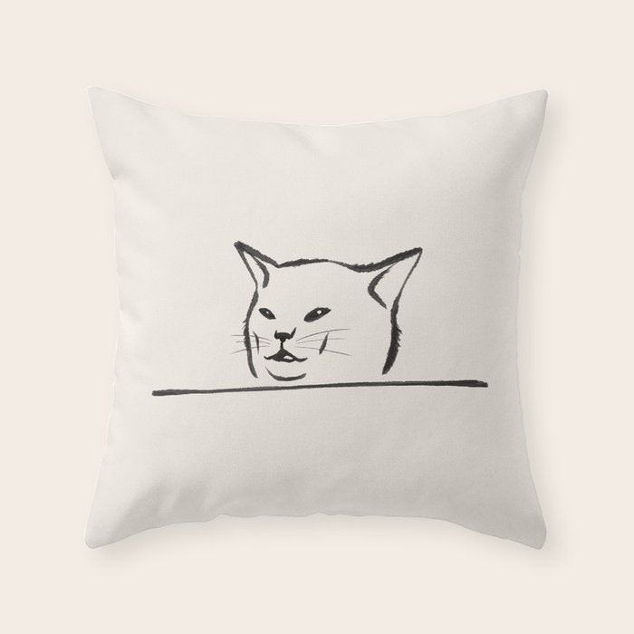 Confused cat meme drawing Throw Pillow Gallery Image 6