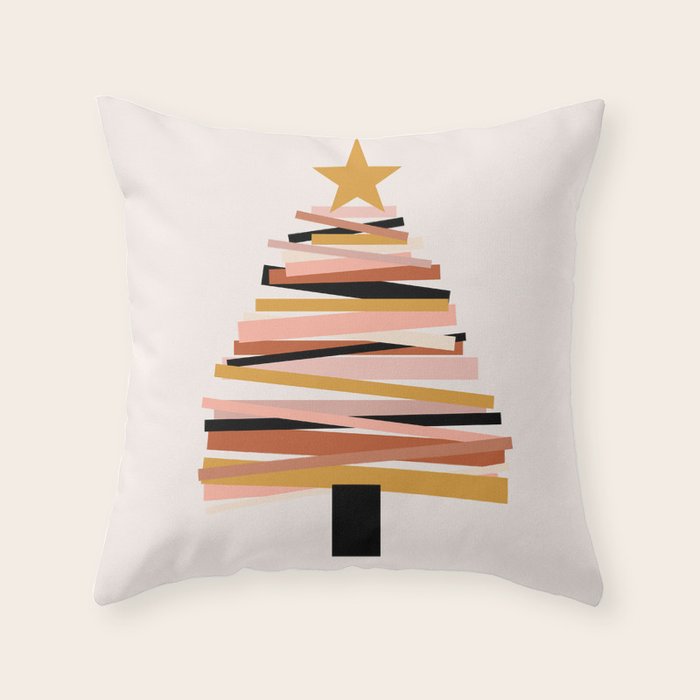 Ribbon Christmas Tree - neutrals Throw Pillow Gallery Image 6