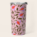 Delicate Magnolia Floral Pattern on Pink Travel Mug Gallery Image 2