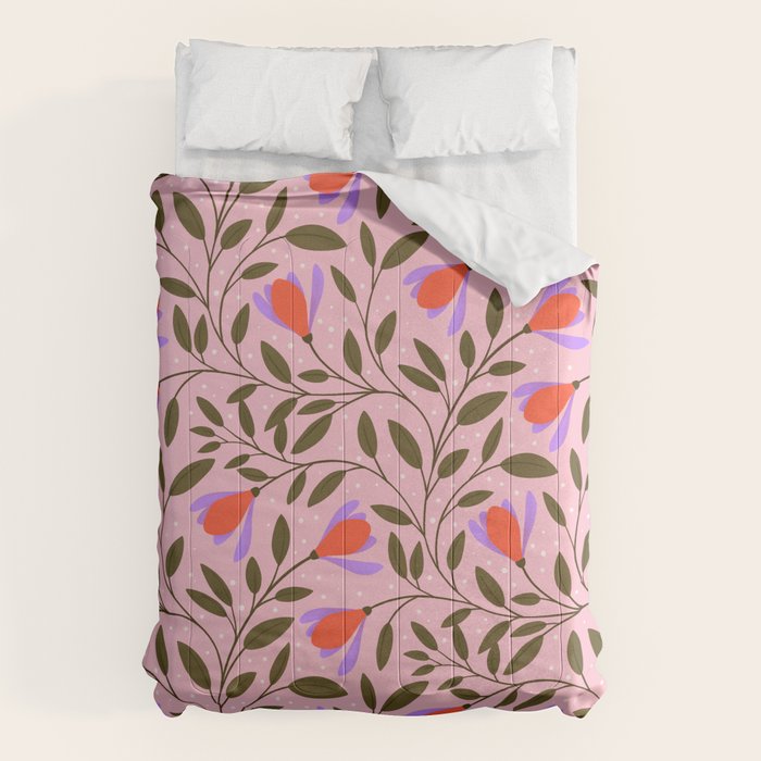 Delicate Magnolia Floral Pattern on Pink Comforter Gallery Image 1
