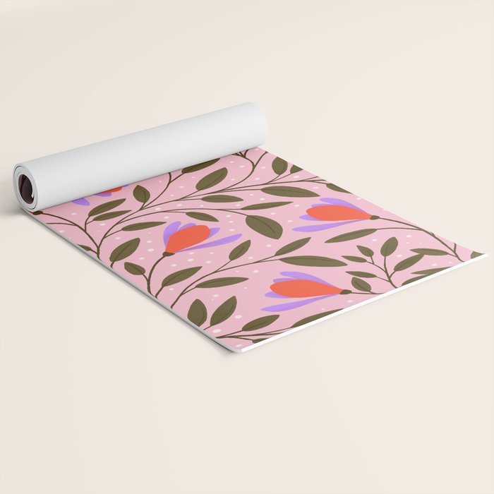 Delicate Magnolia Floral Pattern on Pink Yoga Mat Gallery Image 2