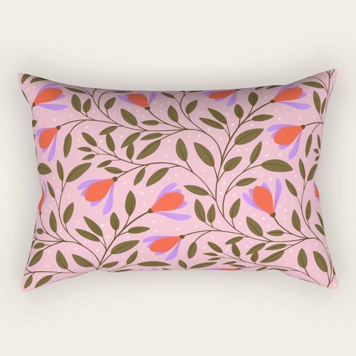 Delicate Magnolia Floral Pattern on Pink Rectangular Pillow Gallery Image 1