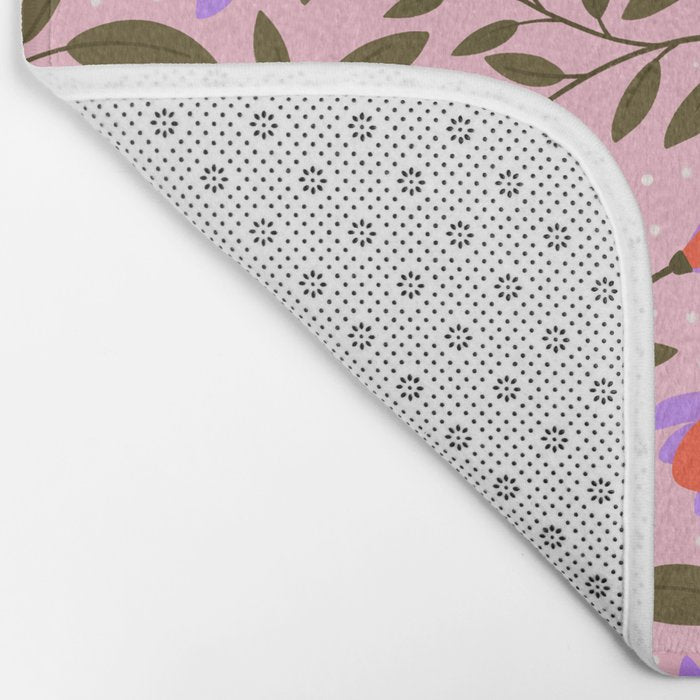 Delicate Magnolia Floral Pattern on Pink Bath Mat Gallery Image 2