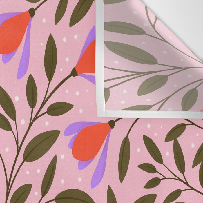 Delicate Magnolia Floral Pattern on Pink Wall Tapestry Gallery Image 3