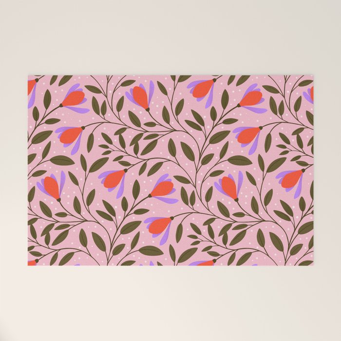 Delicate Magnolia Floral Pattern on Pink Welcome Mat Gallery Image 1