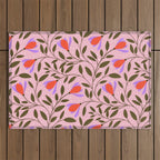 Delicate Magnolia Floral Pattern on Pink Outdoor Rug Gallery Image 1