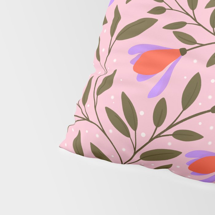 Delicate Magnolia Floral Pattern on Pink Pillow Sham Gallery Image 4
