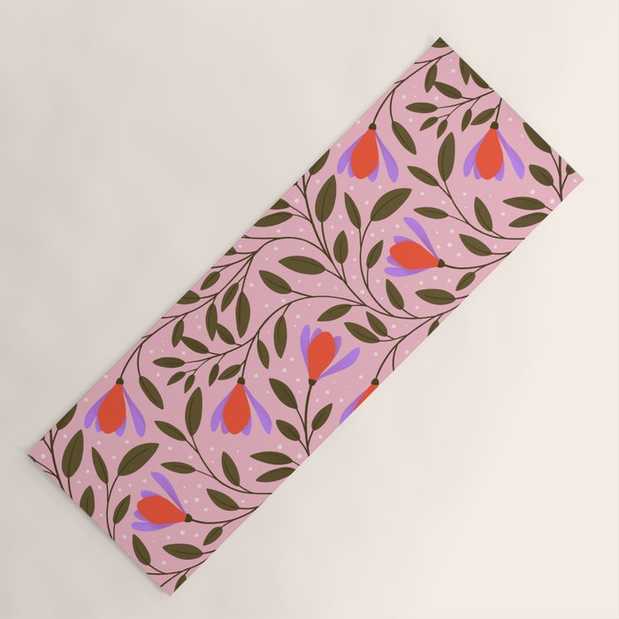 Delicate Magnolia Floral Pattern on Pink Yoga Mat Gallery Image 1