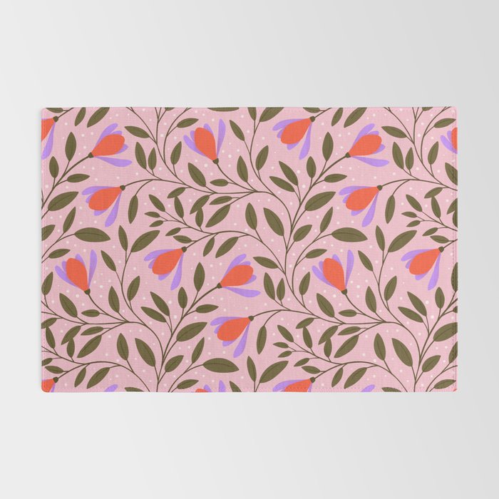 Delicate Magnolia Floral Pattern on Pink Rug Gallery Image 2