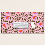 Delicate Magnolia Floral Pattern on Pink Desk Mat Gallery Image 1
