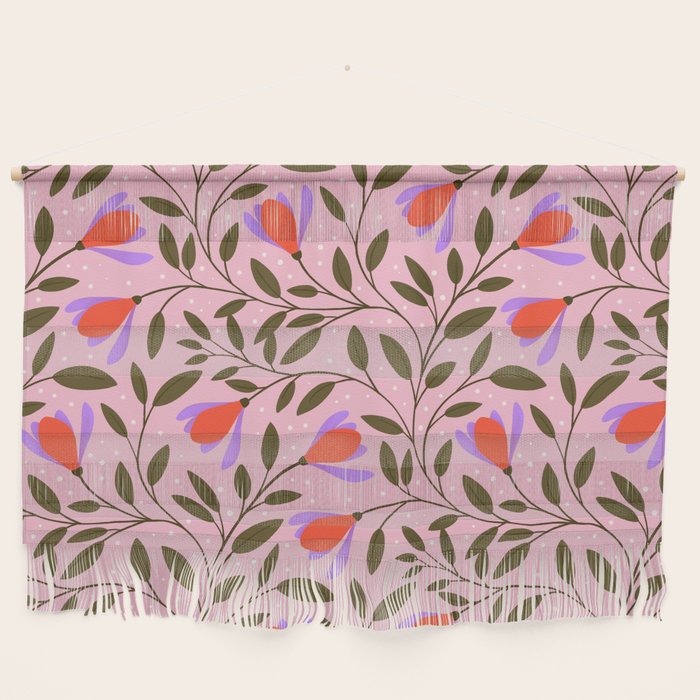 Delicate Magnolia Floral Pattern on Pink Wall Hanging Gallery Image 1