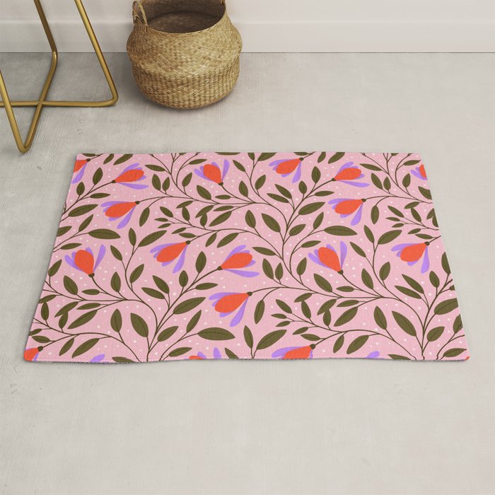 Delicate Magnolia Floral Pattern on Pink Rug Gallery Image 1