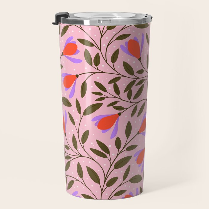 Delicate Magnolia Floral Pattern on Pink Travel Mug Gallery Image 3