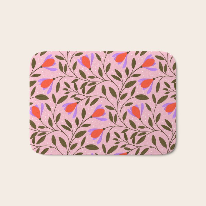 Delicate Magnolia Floral Pattern on Pink Bath Mat Gallery Image 1