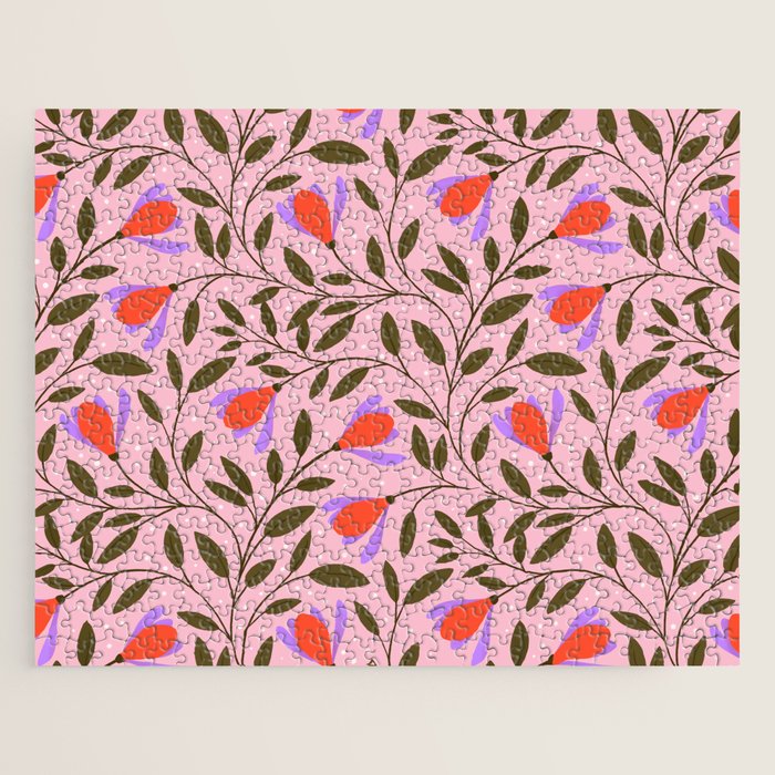 Delicate Magnolia Floral Pattern on Pink Jigsaw Puzzle Gallery Image 1