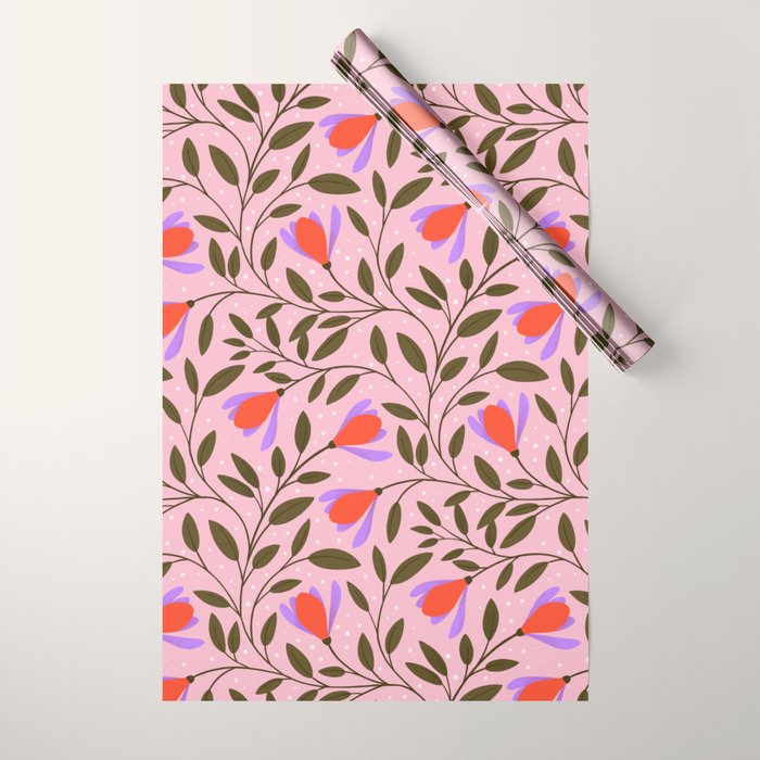 Delicate Magnolia Floral Pattern on Pink Wrapping Paper Gallery Image 1