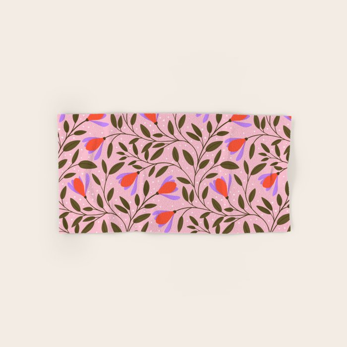 Delicate Magnolia Floral Pattern on Pink Bath Towel Gallery Image 1