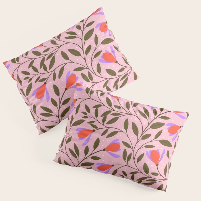 Delicate Magnolia Floral Pattern on Pink Pillow Sham Gallery Image 3