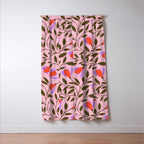 Delicate Magnolia Floral Pattern on Pink Window Curtain Gallery Image 3