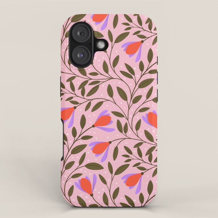 Delicate Magnolia Floral Pattern on Pink iPhone Case Gallery Image 1
