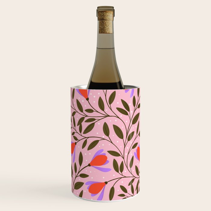 Delicate Magnolia Floral Pattern on Pink Wine Chiller Gallery Image 1