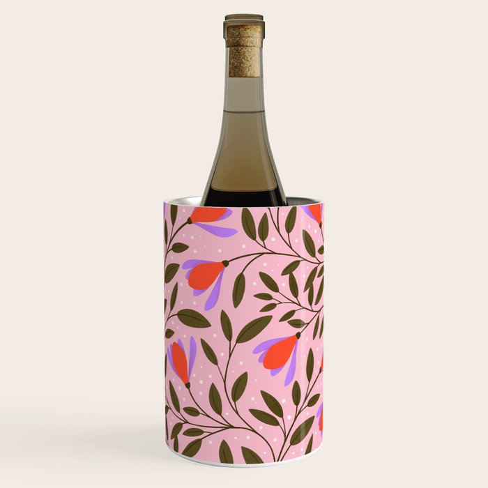 Delicate Magnolia Floral Pattern on Pink Wine Chiller Gallery Image 2