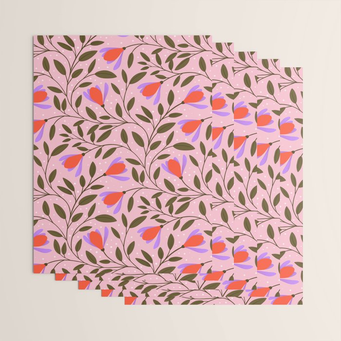 Delicate Magnolia Floral Pattern on Pink Wrapping Paper Gallery Image 3