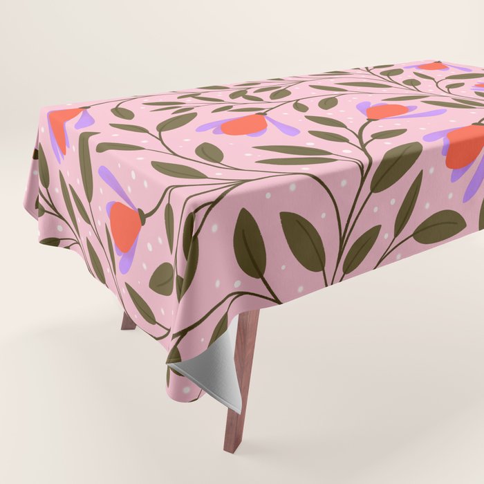 Delicate Magnolia Floral Pattern on Pink Tablecloth Gallery Image 1