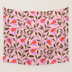 Delicate Magnolia Floral Pattern on Pink Wall Tapestry Gallery Image 4