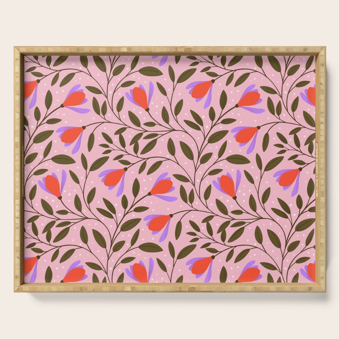 Delicate Magnolia Floral Pattern on Pink Serving Tray Gallery Image 1