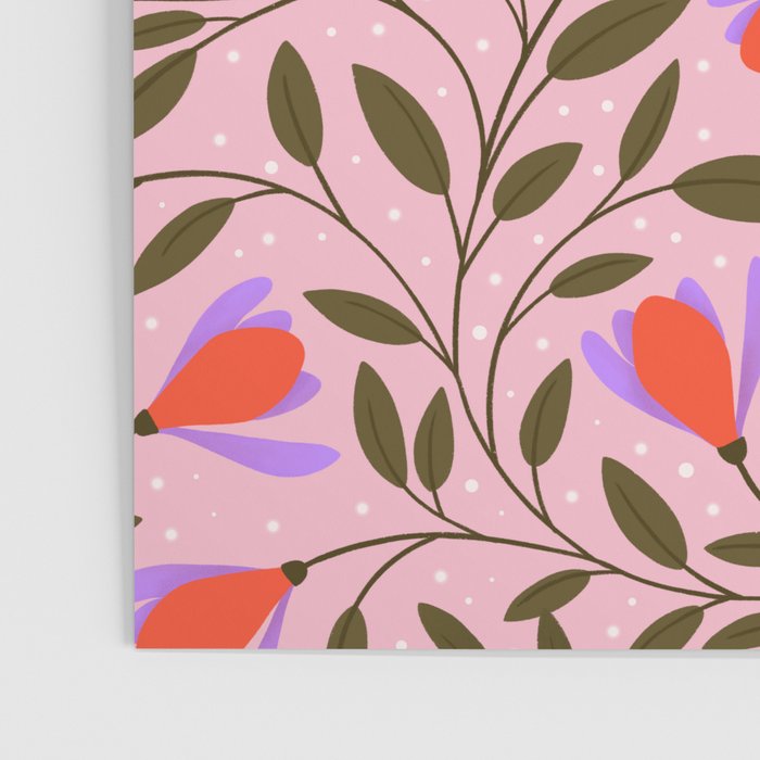 Delicate Magnolia Floral Pattern on Pink Poster Gallery Image 3