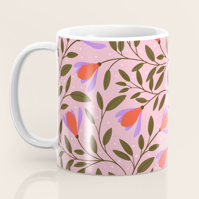 Delicate Magnolia Floral Pattern on Pink Coffee Mug Gallery Image 3