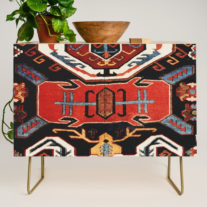 Antique Caucasian Rug With Abstract Animals Print Credenza Gallery Image 1