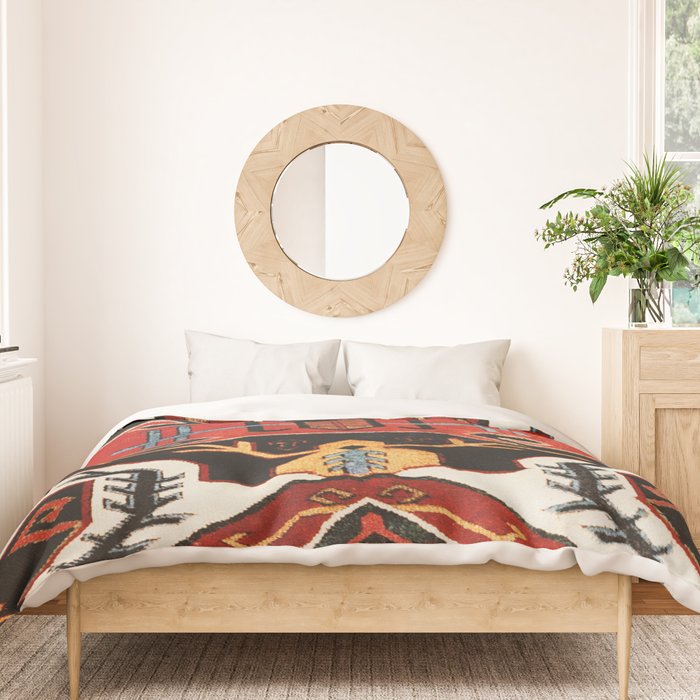 Antique Caucasian Rug With Abstract Animals Print Duvet Cover Gallery Image 3