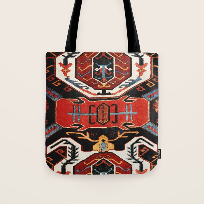 Antique Caucasian Rug With Abstract Animals Print Tote Bag Gallery Image 1