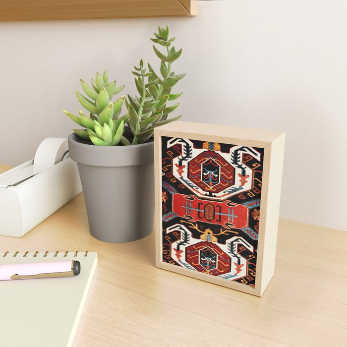 Antique Caucasian Rug With Abstract Animals Print Mini Art Print Gallery Image 2