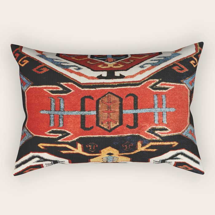 Antique Caucasian Rug With Abstract Animals Print Rectangular Pillow Gallery Image 1