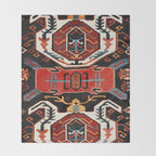 Antique Caucasian Rug With Abstract Animals Print Throw Blanket Gallery Image 2