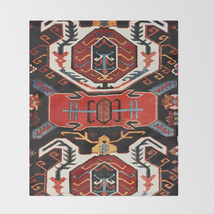 Antique Caucasian Rug With Abstract Animals Print Throw Blanket Gallery Image 2