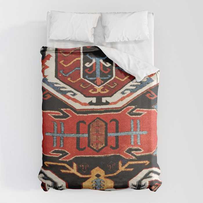 Antique Caucasian Rug With Abstract Animals Print Duvet Cover Gallery Image 1